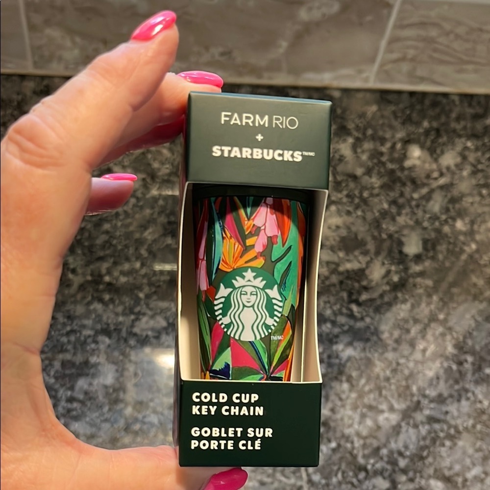 Farm Rio & Starbucks Collab Cold Cup Key Chain Tropical Leaves Colorful Fun New